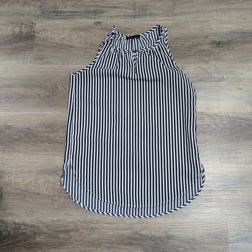 Alia Navy and White Striped Halter-Style Sleeveless Top